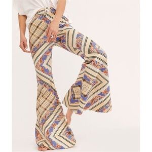 Free People Just Float On Flare Bell Bottom Jeans Retro Paisley Plaid 26